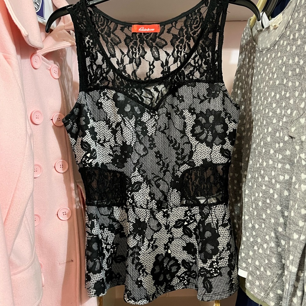 Peplum Black Rose Lace Cut Out Top